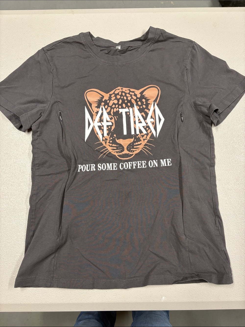 Def Tired Nursing Graphic Tee - Women's Gray Leopard Coffee Shirt